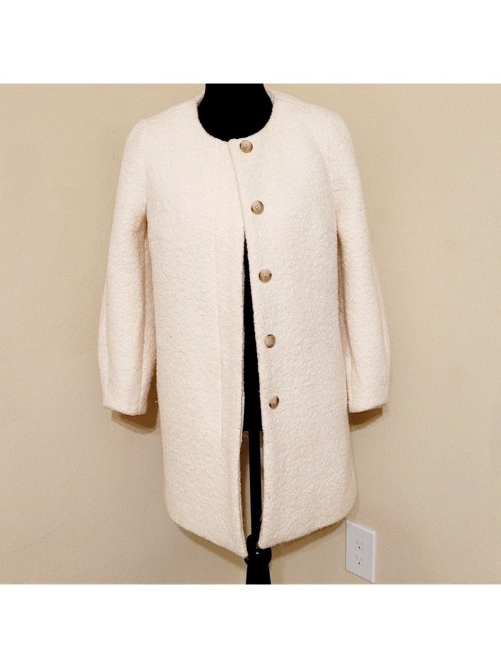 LOFT Ivory Teddy Bouclé Collarless Coat